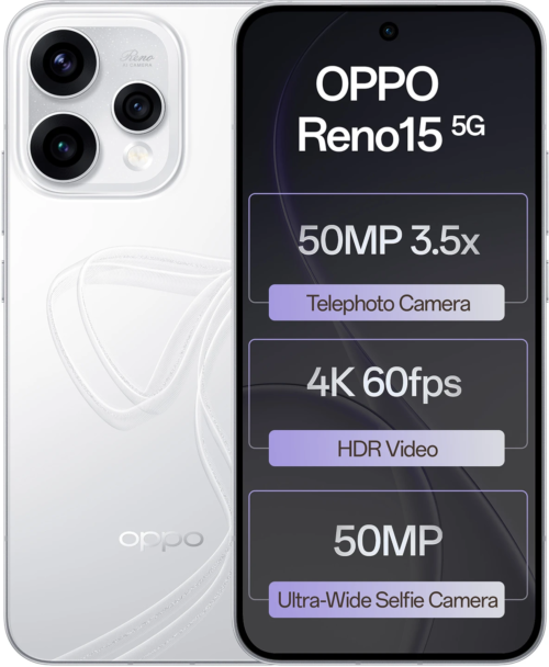 OPPO Reno15 5G (Glacier White, 256 GB) (12 GB RAM)